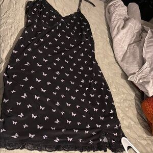 Black Slip Dress with Butterfly Print